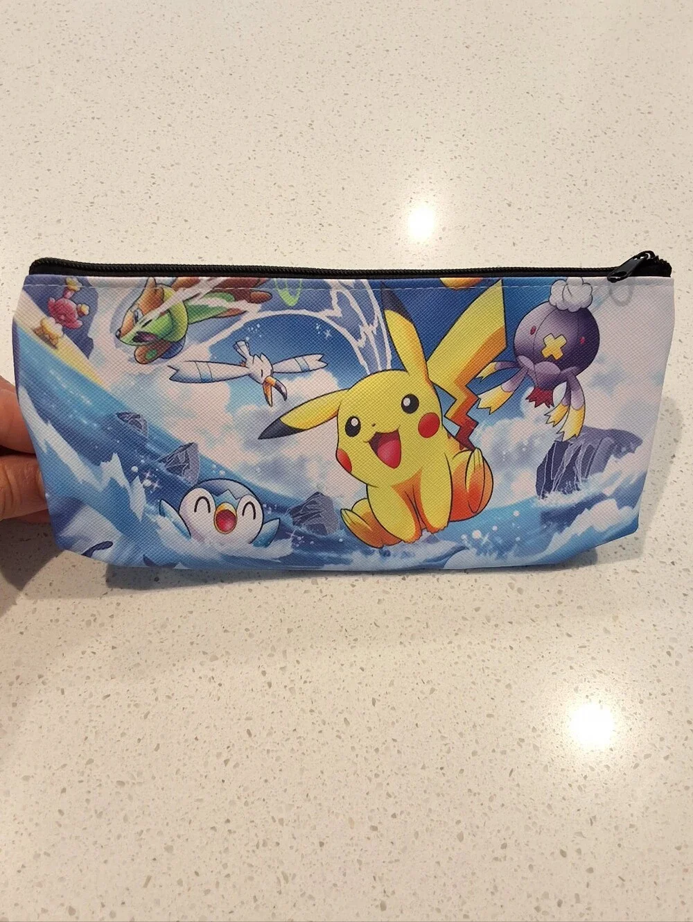 Pokémon Pikachu Blue Cosmetic Makeup Bag Pencil Pouch Double Sided, NEW